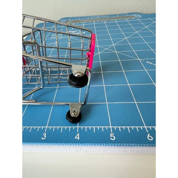 Mini Chrome Shopping Cart Silver Pink 4.5" Tall Storage Utility Toy Lot - Picture 10 of 11